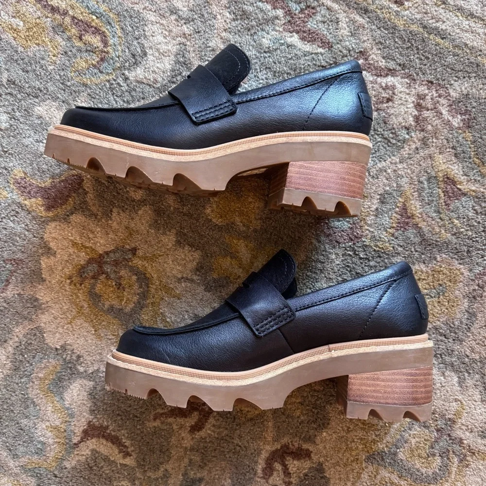 🦋Sorel Women's Black Chunky Joan Now City Leather Penny Loafers🦋 - Picture 4 of 11